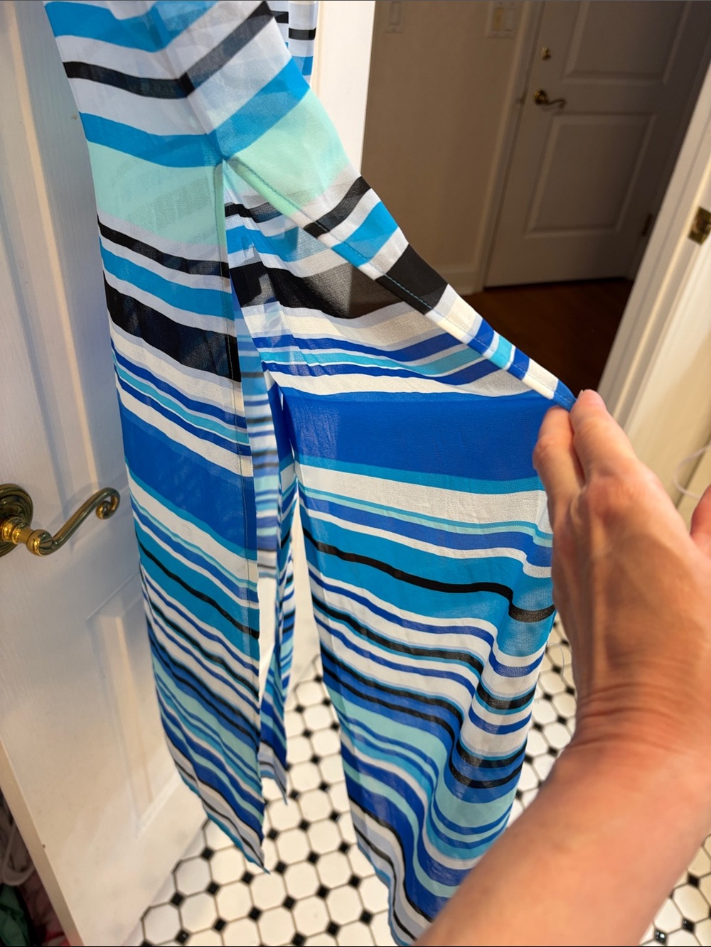 NWT Calvin Klein Blue Black White Striped Swim Coverup - Picture 5 of 8